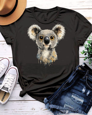 Curious koala tee wide-eyed koala on branch graphic
