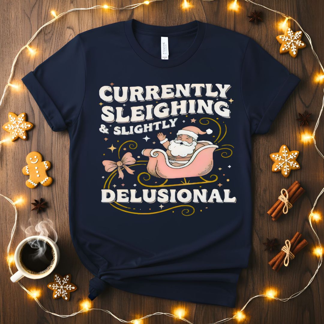 Currently Sleighning Slightly Dulisional Funny Christmas T-Shirt