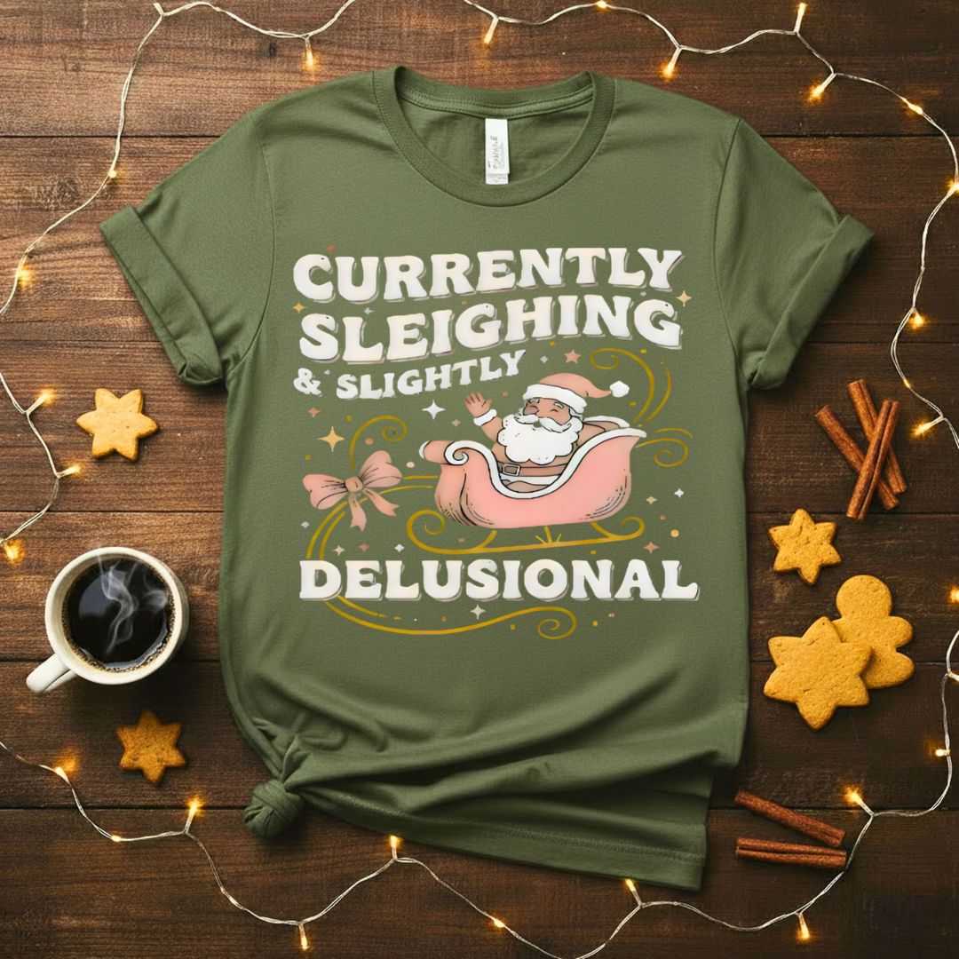 Currently Sleighning Slightly Dulisional Funny Christmas T-Shirt