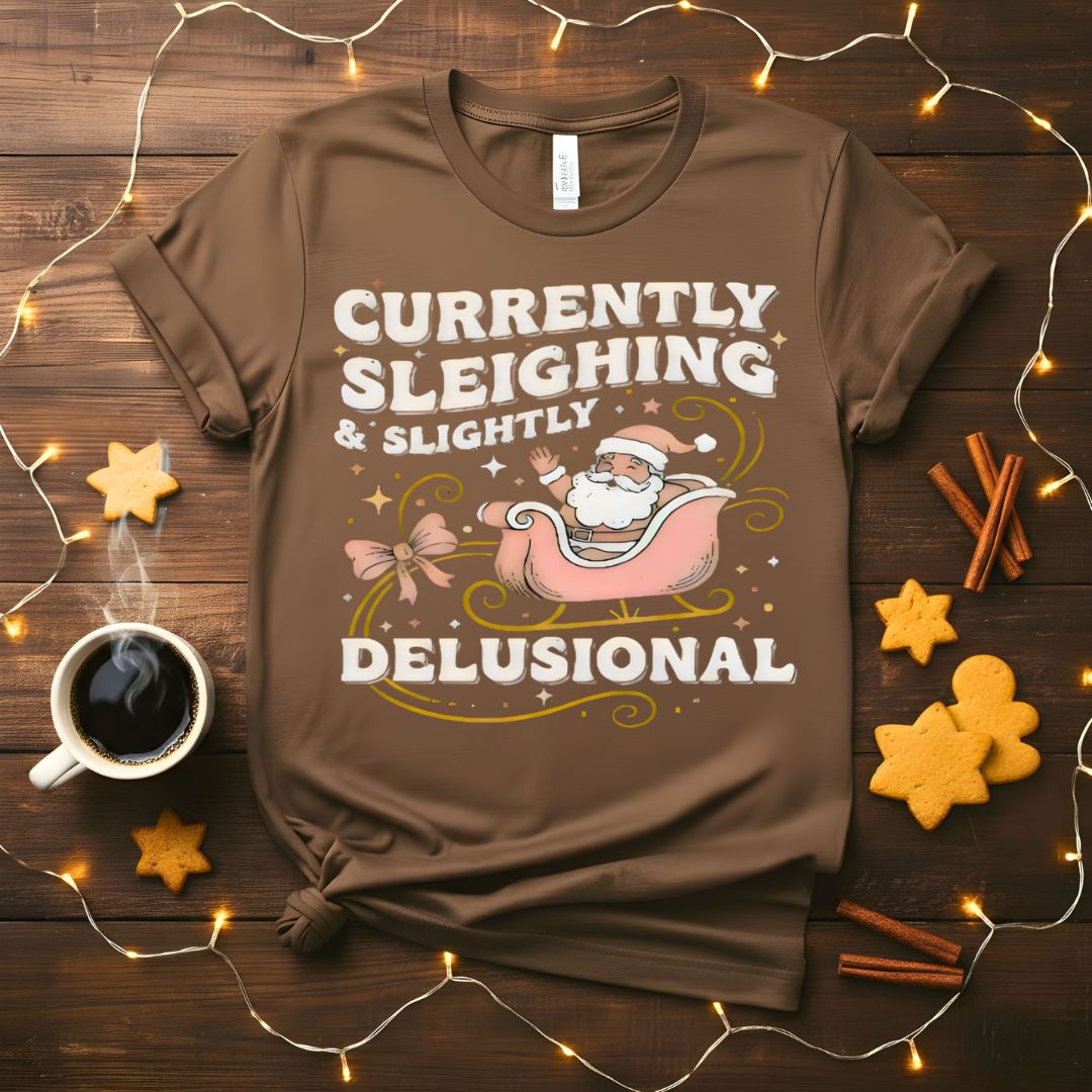 Currently Sleighning Slightly Dulisional Funny Christmas T-Shirt