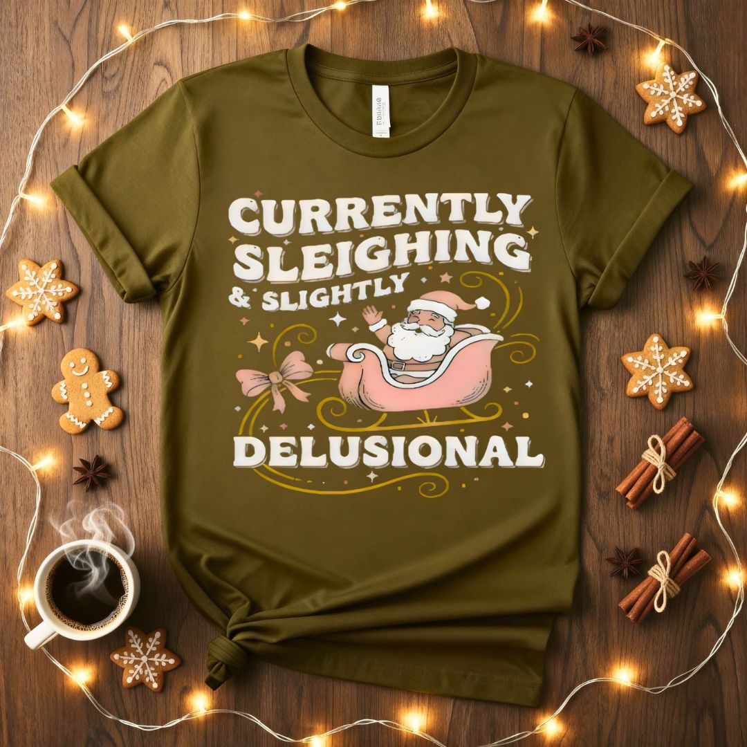 Currently Sleighning Slightly Dulisional Funny Christmas T-Shirt