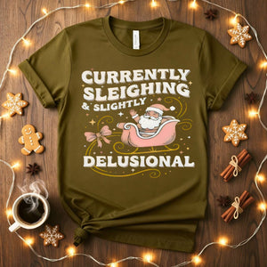 Currently Sleighning Slightly Dulisional Funny Christmas T-Shirt