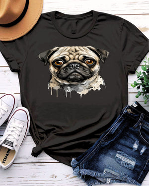 Cute pug tee big eyes wrinkled forehead graphic
