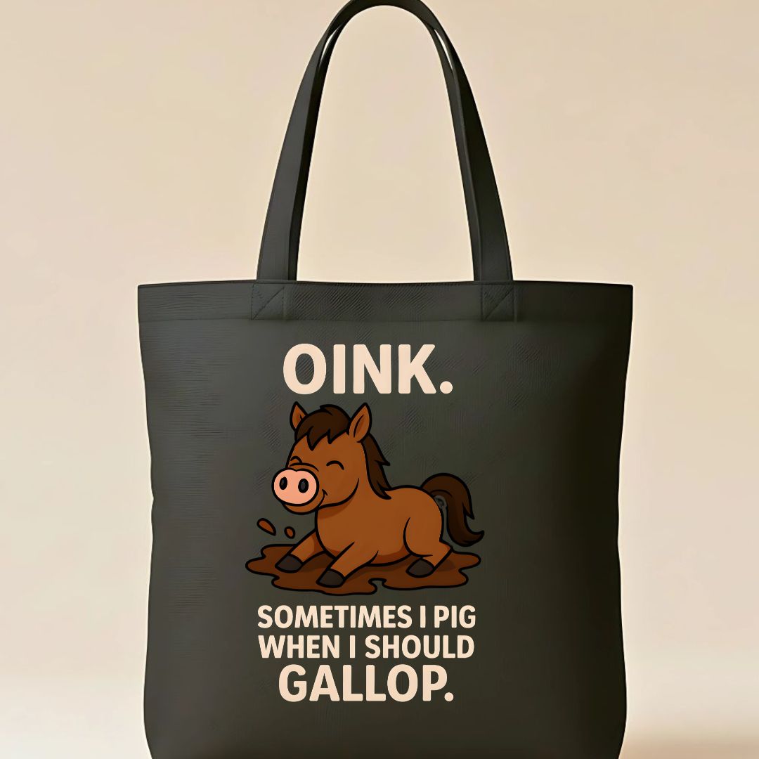 Cute pig design tote bag with oink text