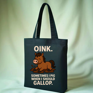 Cute pig design tote bag with oink text