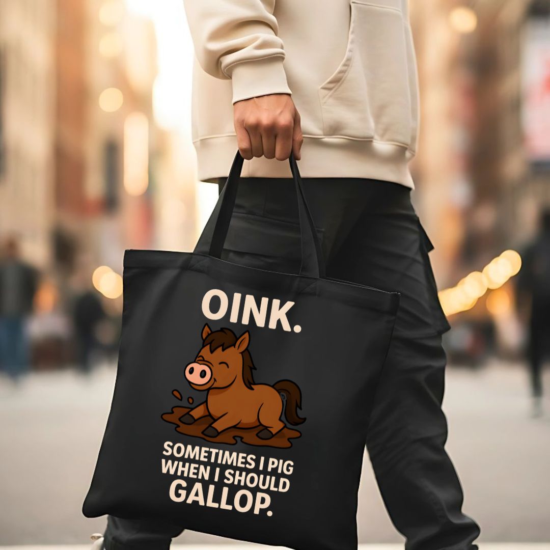 Cute pig design tote bag with oink text