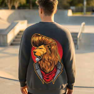 Dashing lion streetwear crewneck sweatshirt front view