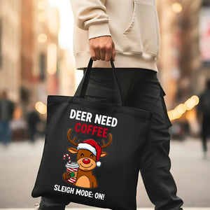 Deer Need Coffee Tote Bag with cute yawning deer design