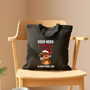 Deer Need Coffee Tote Bag with cute yawning deer design