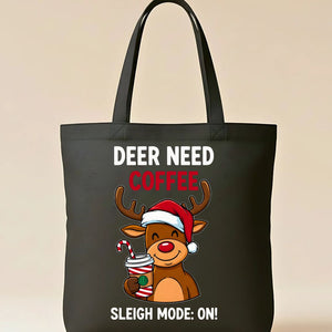 Deer Need Coffee Tote Bag with cute yawning deer design