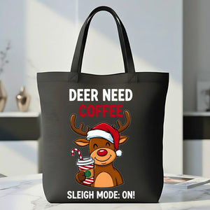 Deer Need Coffee Tote Bag with cute yawning deer design
