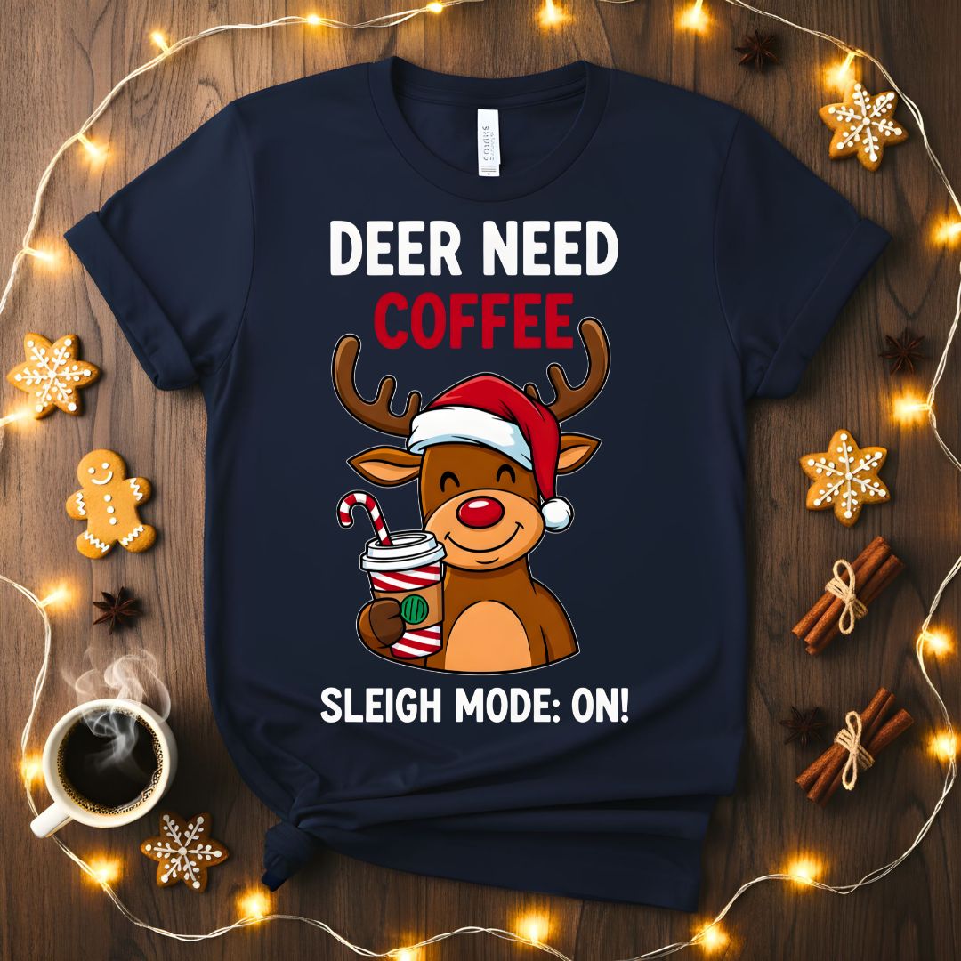 Deer Need Coffee funny Christmas animal meme t-shirt