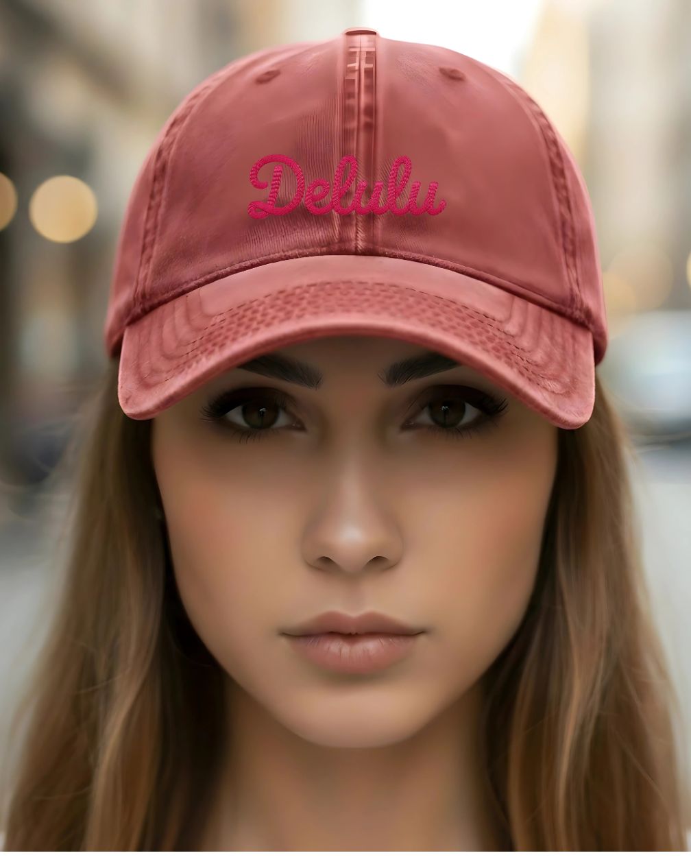 Delulu embroidered cap meme-inspired streetwear accessory