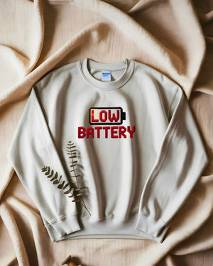 Funny unisex embroidered sweatshirt – low battery humor design