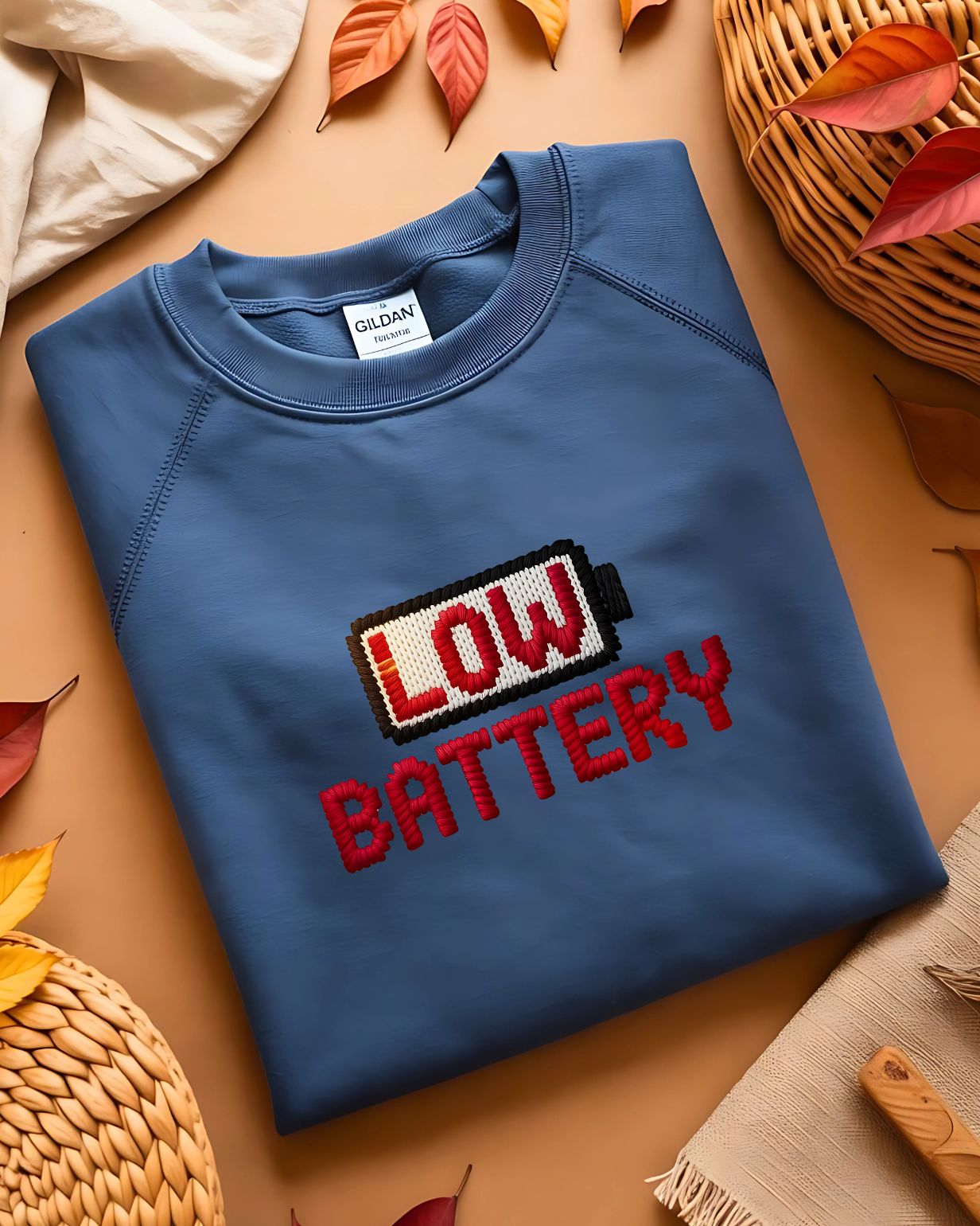 Funny unisex embroidered sweatshirt – low battery humor design