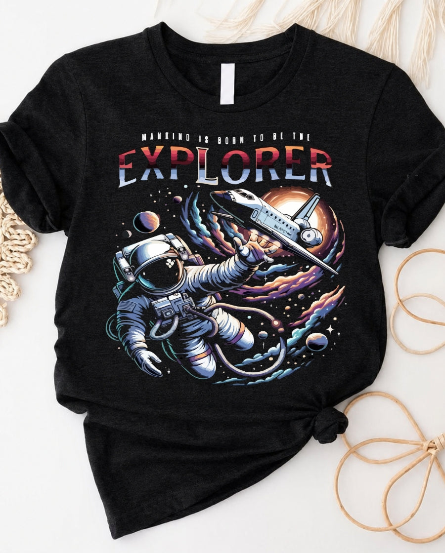 Explorer Space Lover's Tee with astronaut and galaxy graphic
