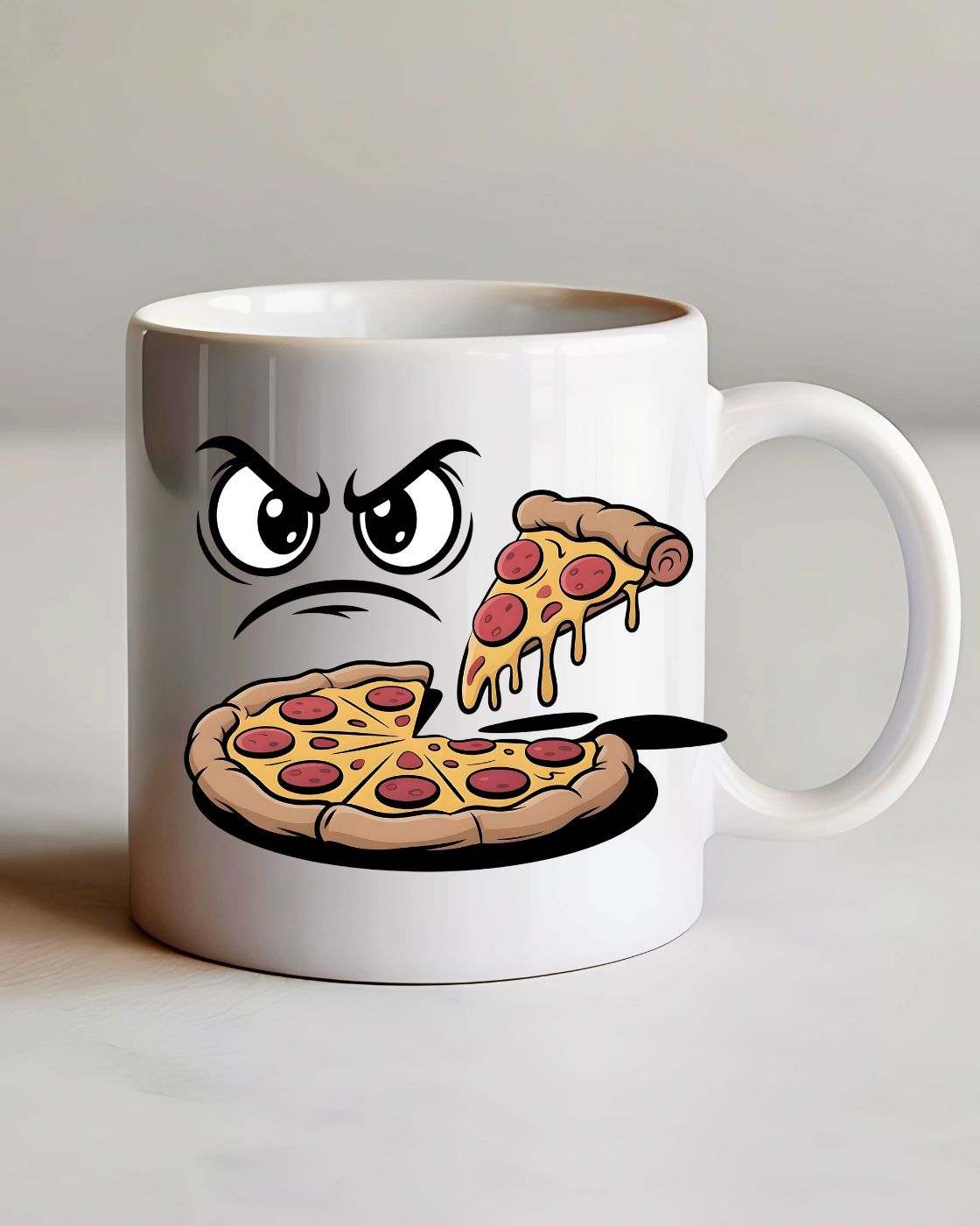 Eyes on Pizza Slice Mug funny meme design
