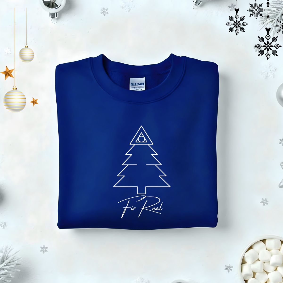 Fir-real Typographical Embroidered Sweatshirt – funny holiday pun sweatshirt with minimalist embroidered text, soft unisex fleece pullover from Memez.Store, perfect for tree lovers and pun enthusiasts.