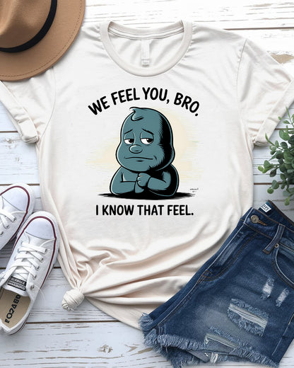 Close-up of dark humor graphic on t-shirt