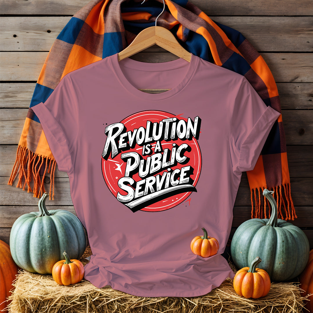 Front view of Political Revolution Tee with bold satirical text