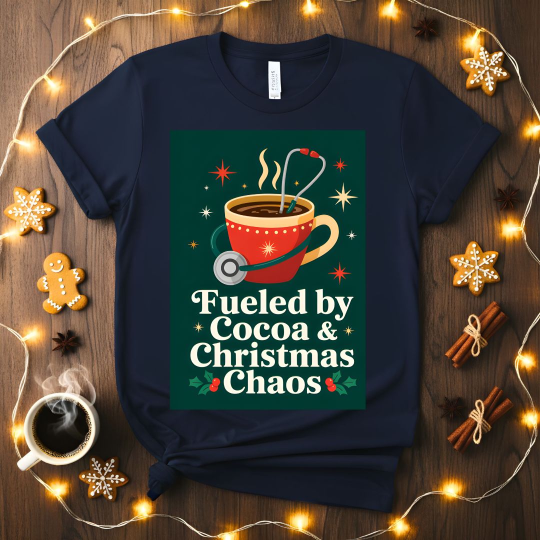 Fueled by Cocoa and Christmas Chaos Funny Mom T-Shirt