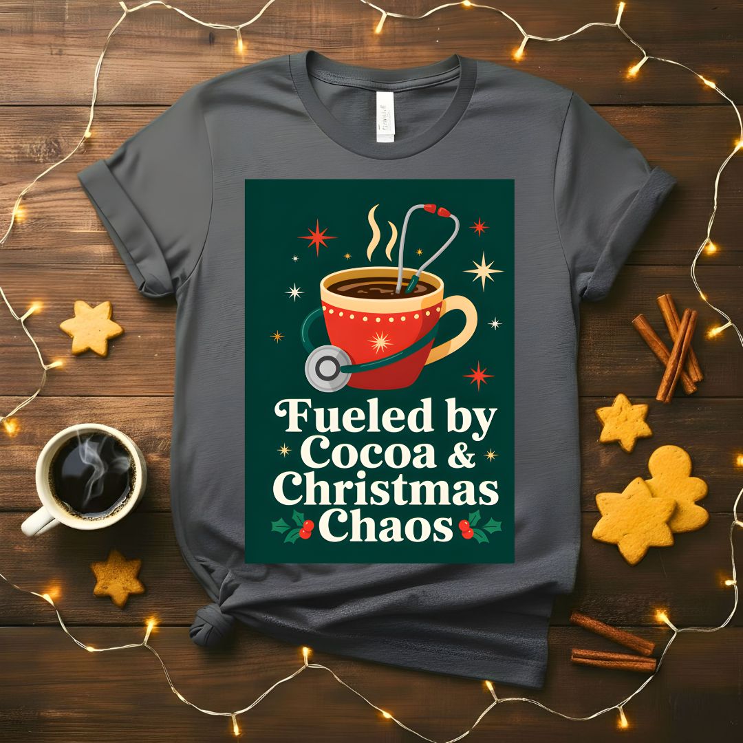 Fueled by Cocoa and Christmas Chaos Funny Mom T-Shirt