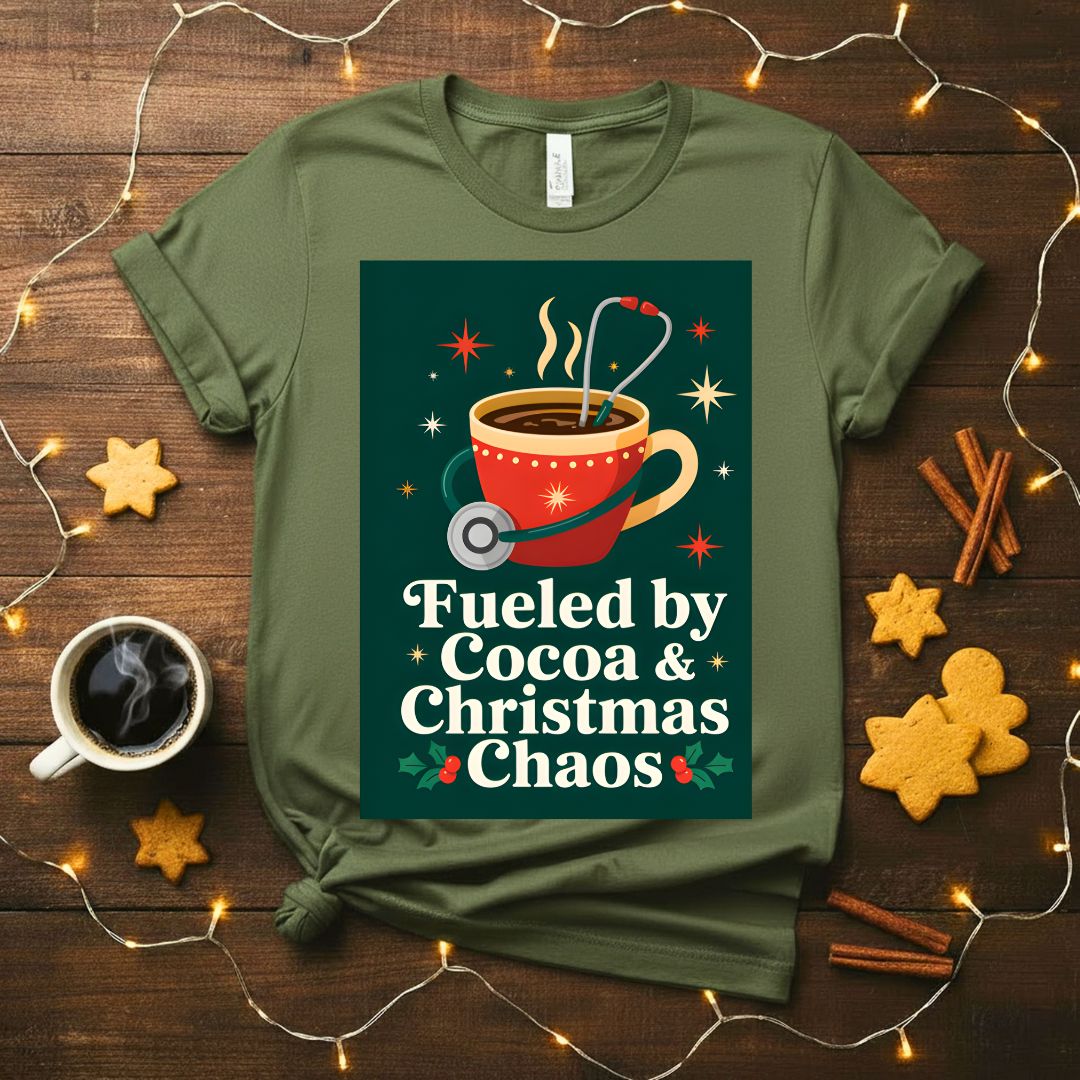 Fueled by Cocoa and Christmas Chaos Funny Mom T-Shirt