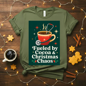 Fueled by Cocoa and Christmas Chaos Funny Mom T-Shirt