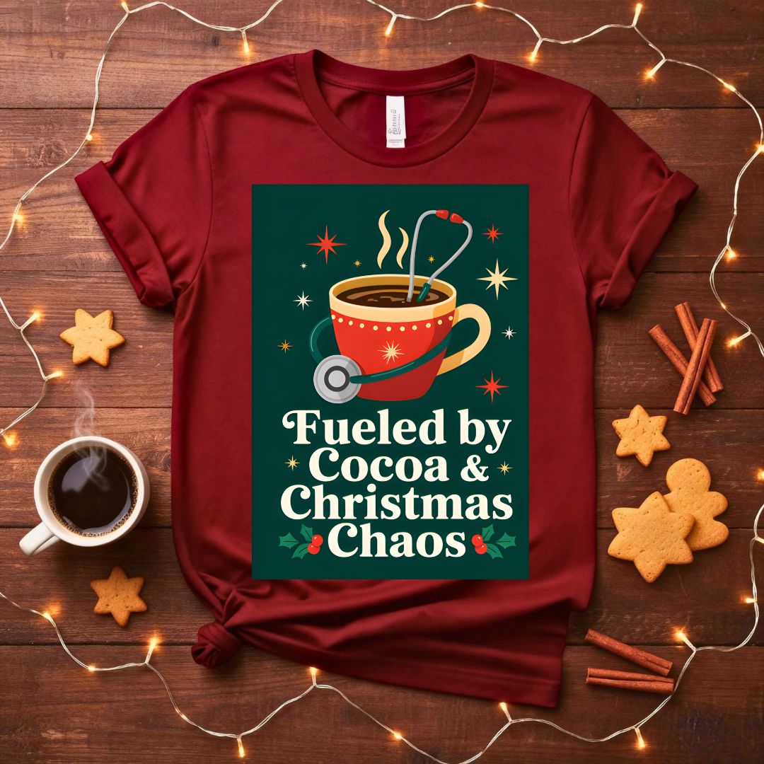 Fueled by Cocoa and Christmas Chaos Funny Mom T-Shirt