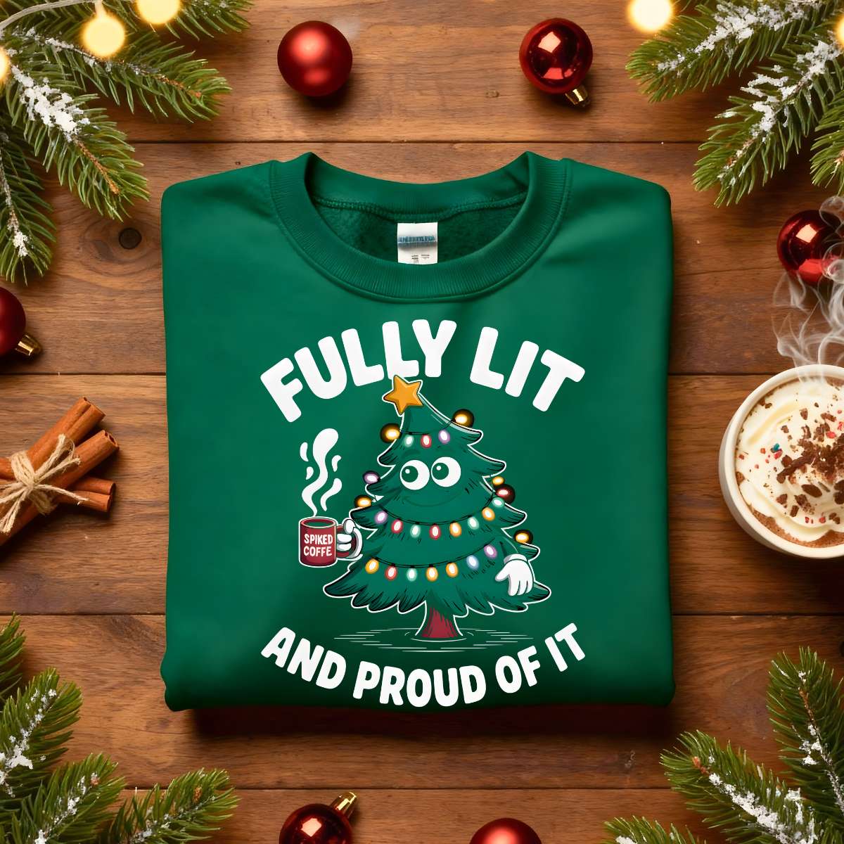 Fully Lit and Proud of It Christmas sweatshirt, funny meme holiday sweater for coffee and party lovers, cozy festive apparel gift idea for men and women by Memez Store 2025