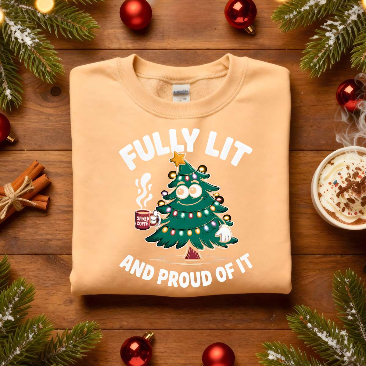 Fully Lit Proud of It Christmas Sweatshirt – funny Christmas meme sweatshirt for party lovers, cozy unisex fleece pullover from Memez.Store