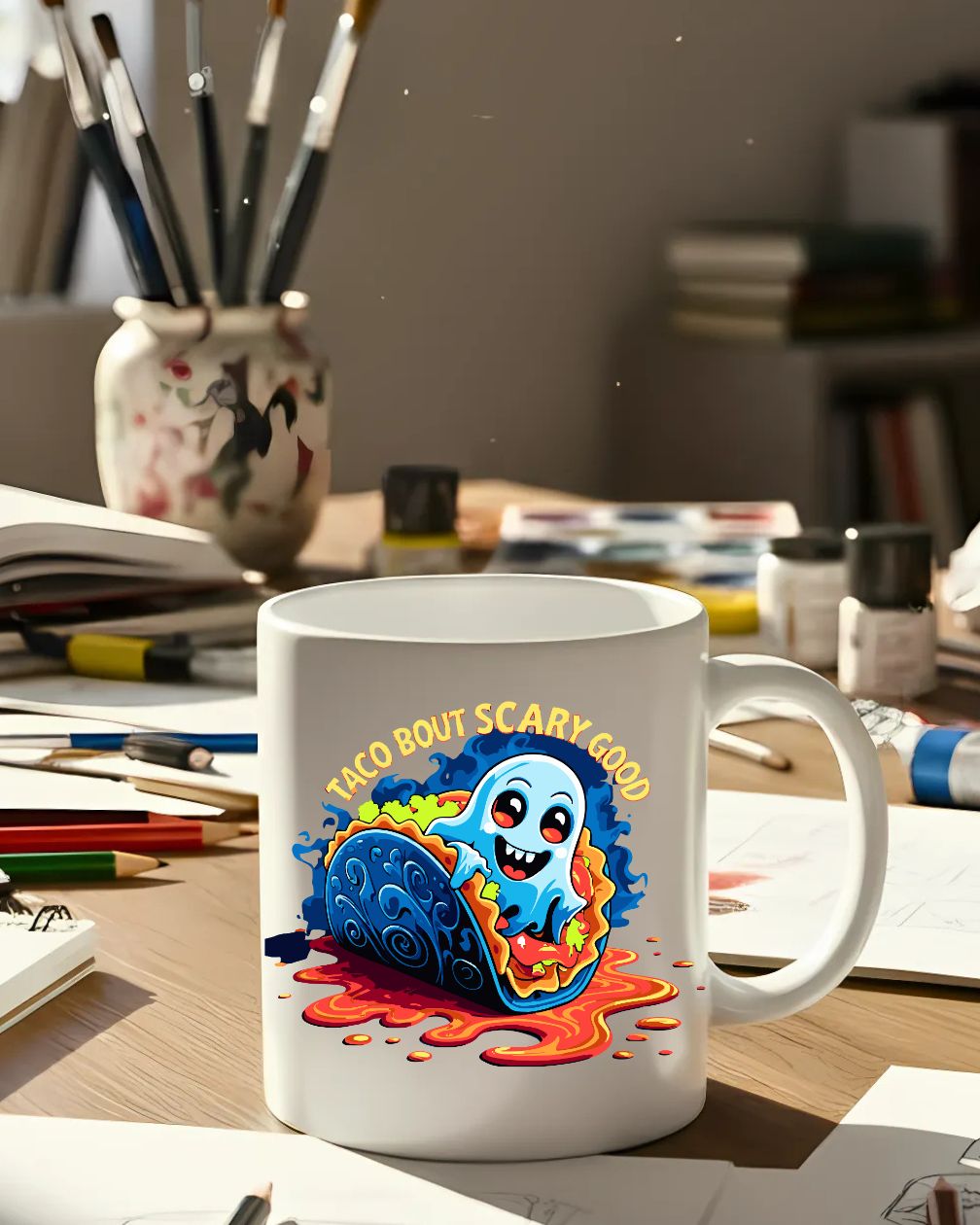 Funny Halloween Taco But Scarry Mug – spooky taco design coffee mug gift idea