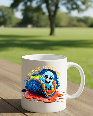 Funny Halloween Taco But Scarry Mug – spooky taco design coffee mug gift idea