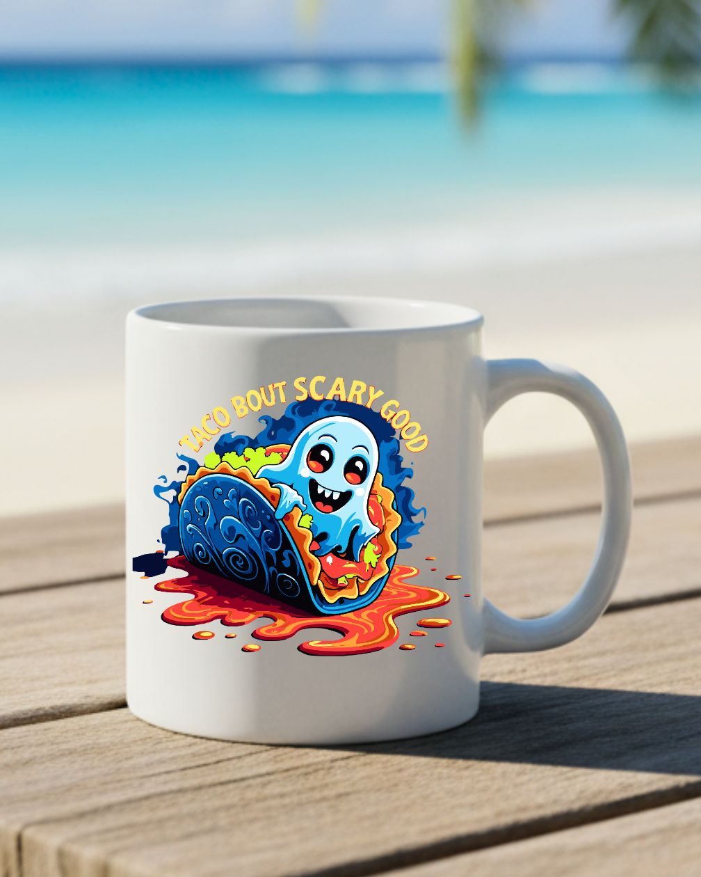 Funny Halloween Taco But Scarry Mug – spooky taco design coffee mug gift idea