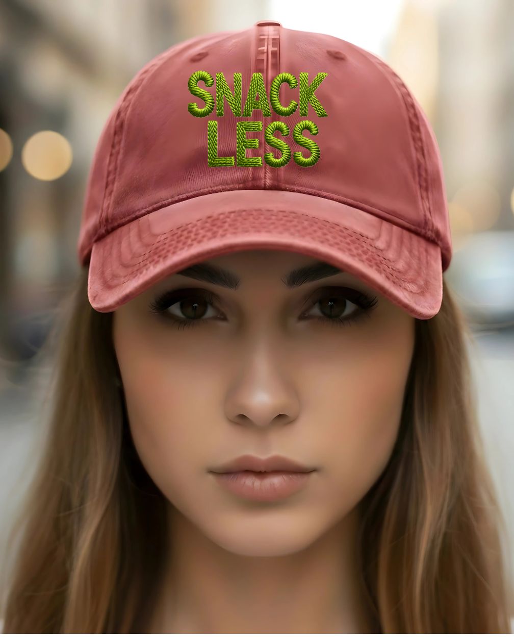 Minimalist Snackless embroidered cap funny typography”