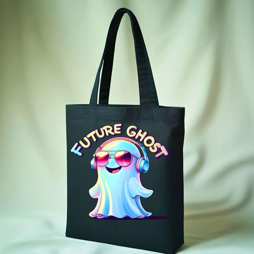 Future Ghost Tote Bag with cute cartoon ghost design