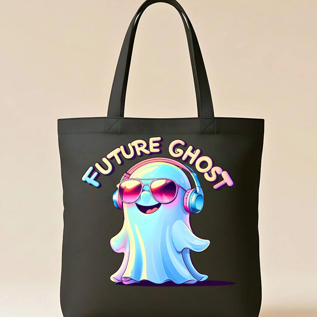Future Ghost Tote Bag with cute cartoon ghost design