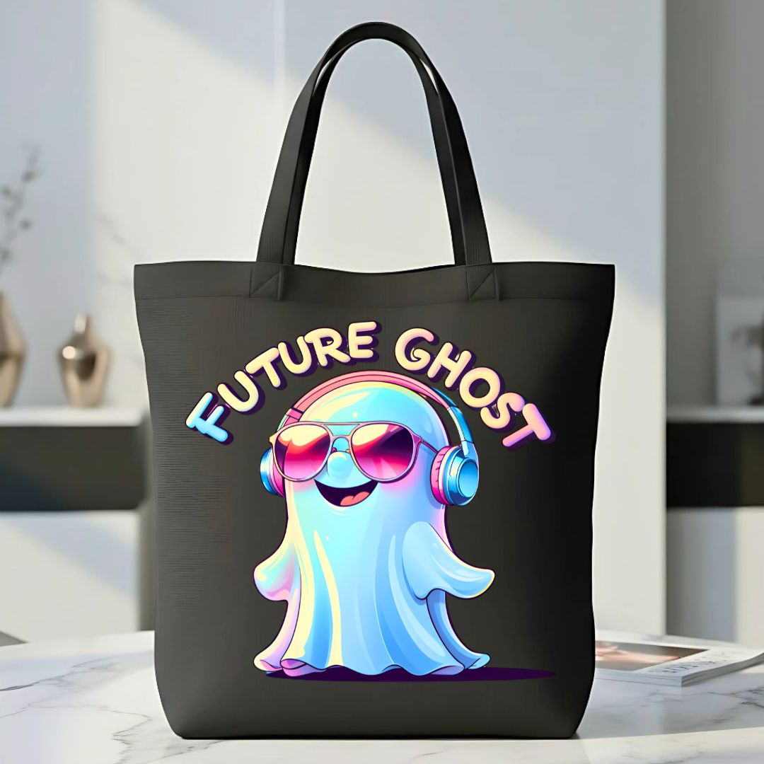 Future Ghost Tote Bag with cute cartoon ghost design