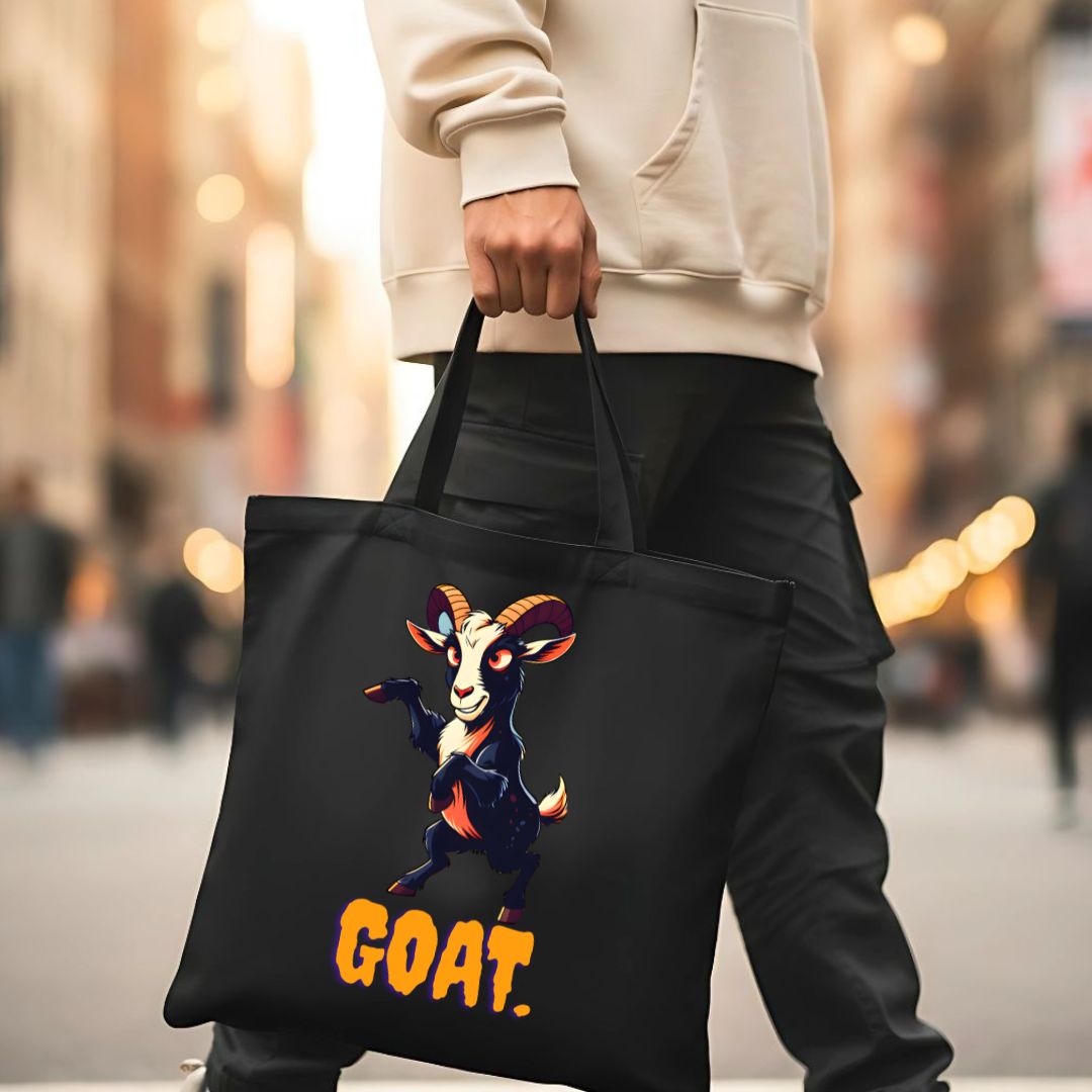 GOAT Tote Bag with minimalist greatest of all time design