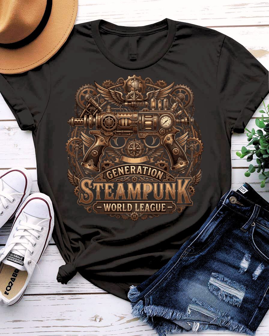 Generation steampunk world league vibes tee cogwheel globe gears