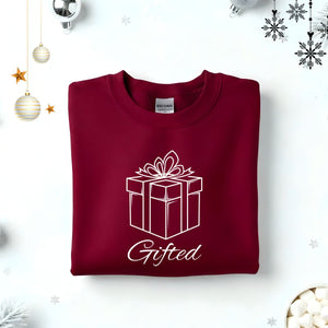Gifted Typographical Embroidered Sweatshirt – minimalist embroidered unisex fleece pullover, soft cotton streetwear from Memez.Store