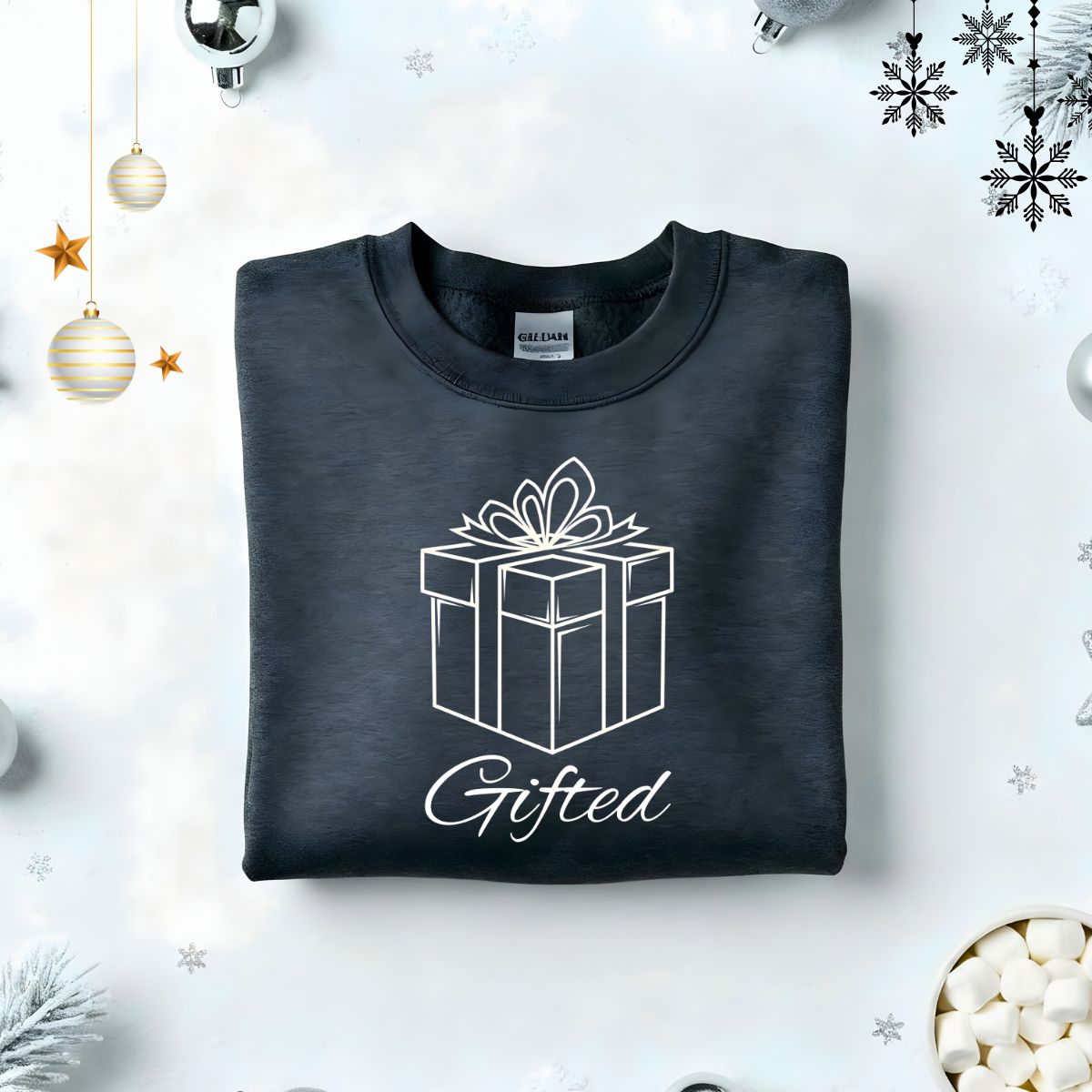 Gifted Typographical Embroidered Sweatshirt – minimalist embroidered unisex fleece pullover, soft cotton streetwear from Memez.Store