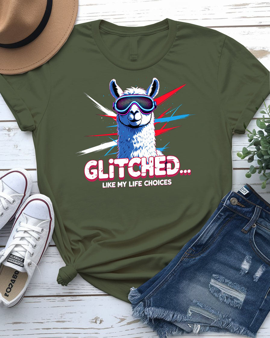 Glitched Like My Life Choices Funny EDM Tricolor Tee by Memez Store