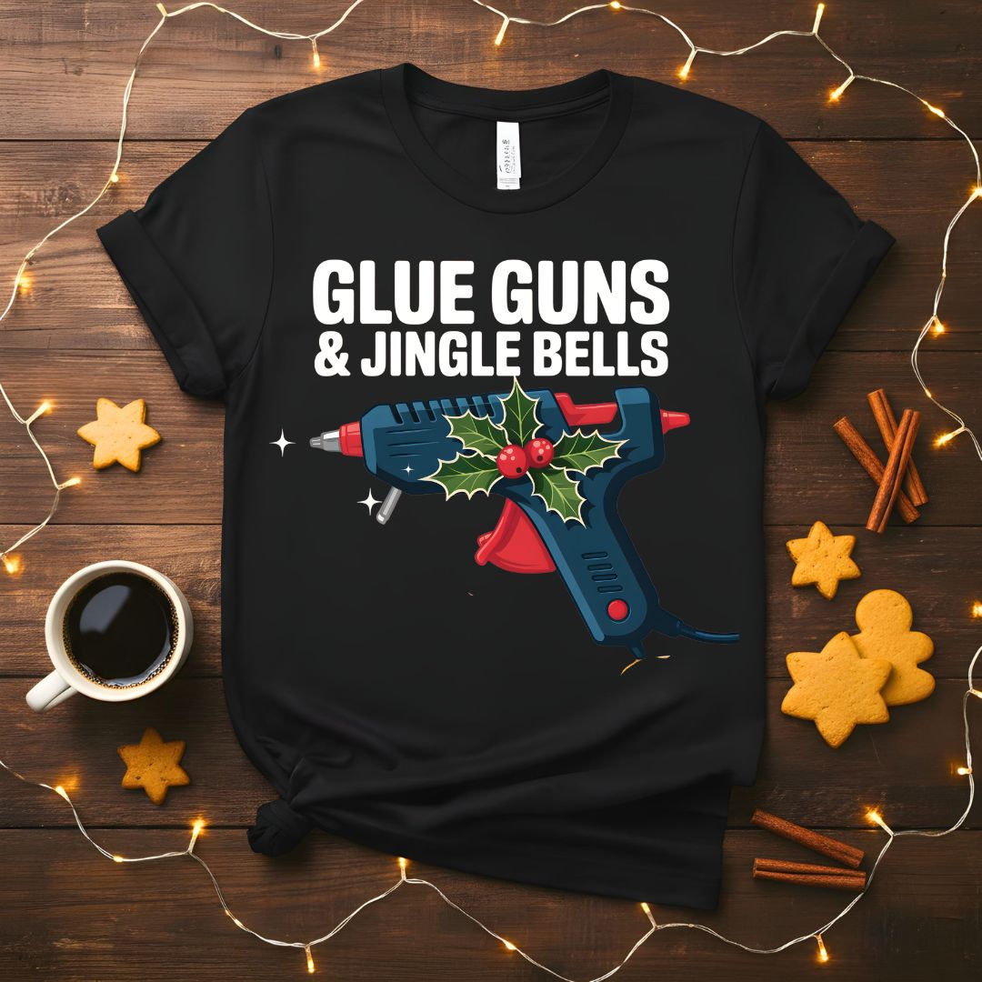 Glue Guns and Jingle Bells funny crafting Christmas t-shirt