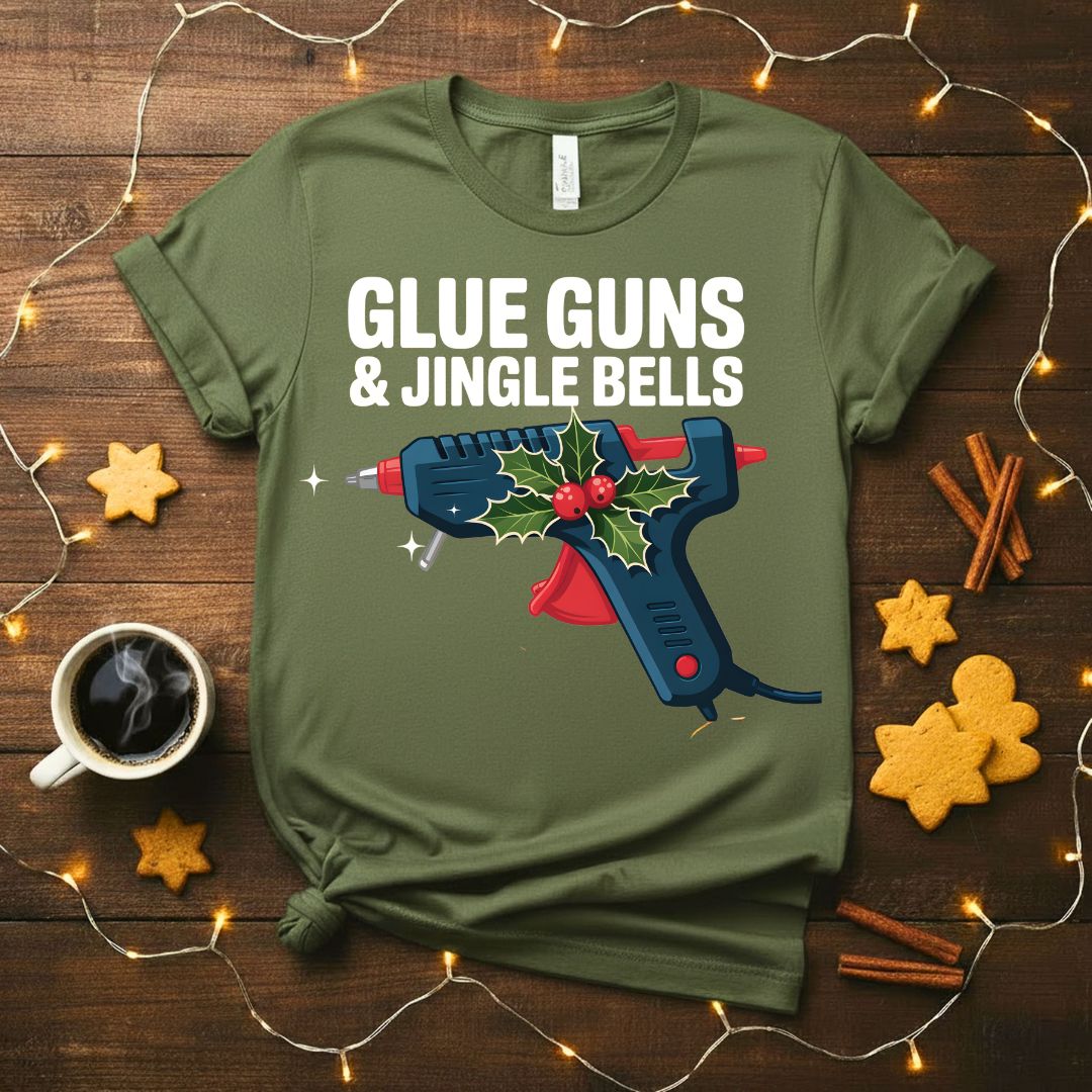 Glue Guns and Jingle Bells funny crafting Christmas t-shirt