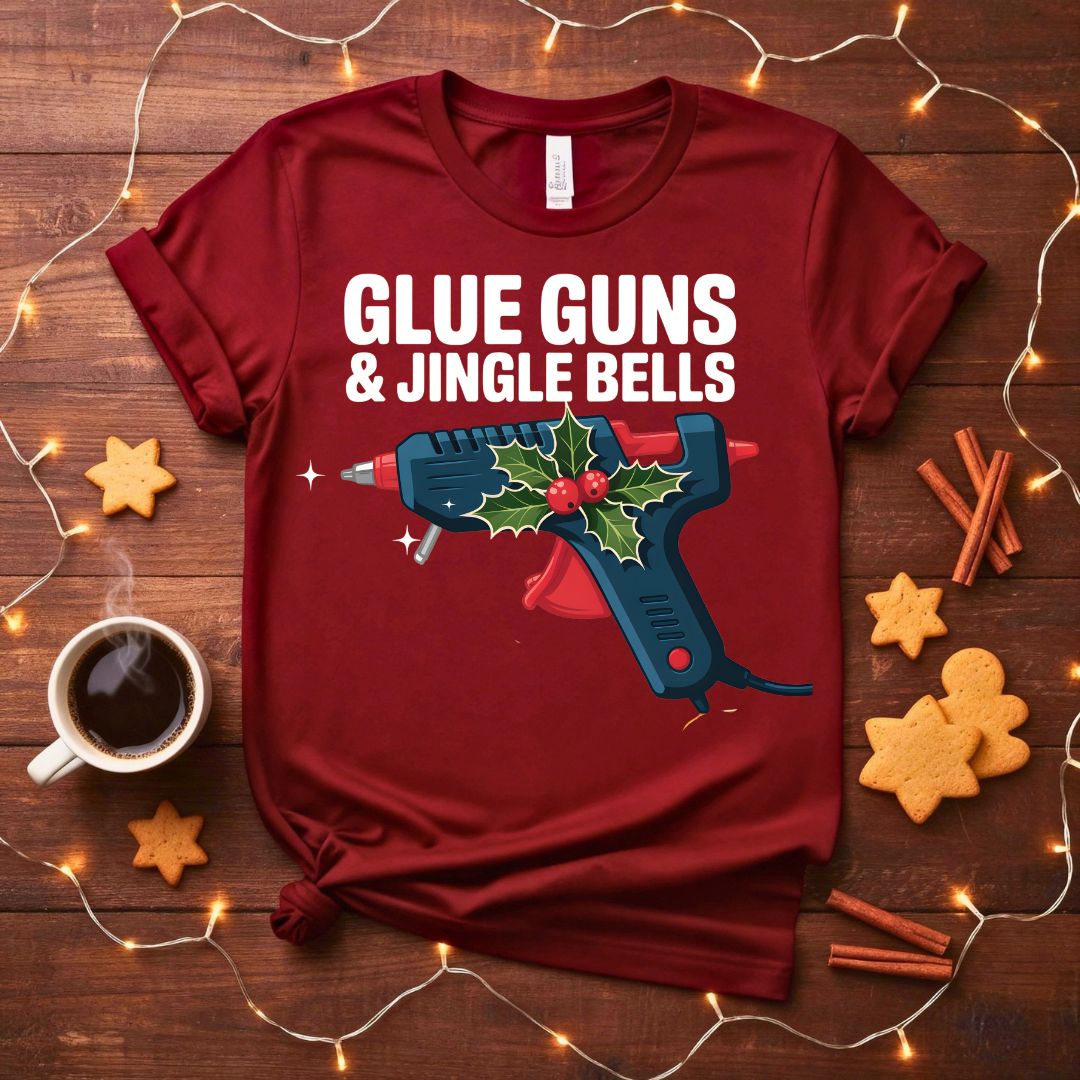 Glue Guns and Jingle Bells funny crafting Christmas t-shirt