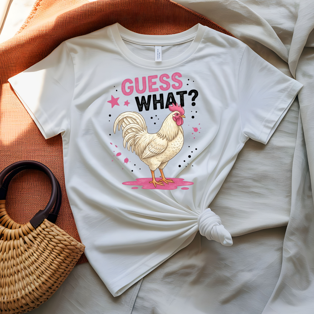 Guess What Tee with classic Chicken Butt joke and chicken graphic