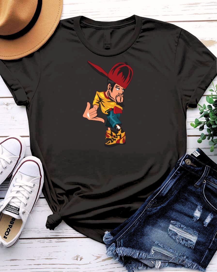 Hat Man Streetwear Tee with shadowy figure in wide-brim hat amid fog on model