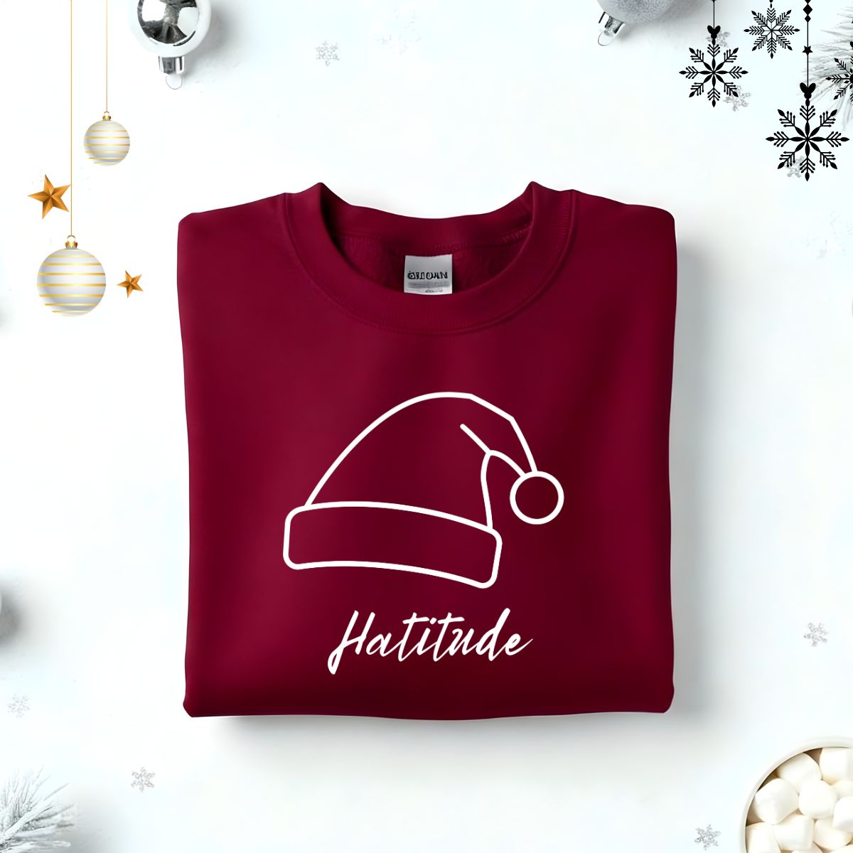 Hatitude Typographical Embroidered Sweatshirt – sassy hat lover sweatshirt with minimalist embroidered text, soft unisex fleece pullover from Memez.Store, perfect for cap culture and fashion enthusiasts.