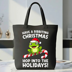 Have A Ribbiting Christmas Tote Bag with festive frog design